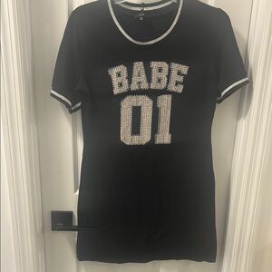 Black T-Shirt with Rhinestone 'Babe 01' Design